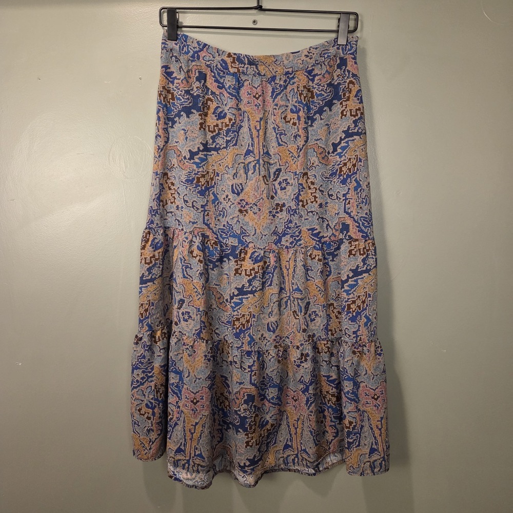 Tahari Tapestry Print Tiered Midi Skirt Boho Cottagecore, Women's Size M, Multi